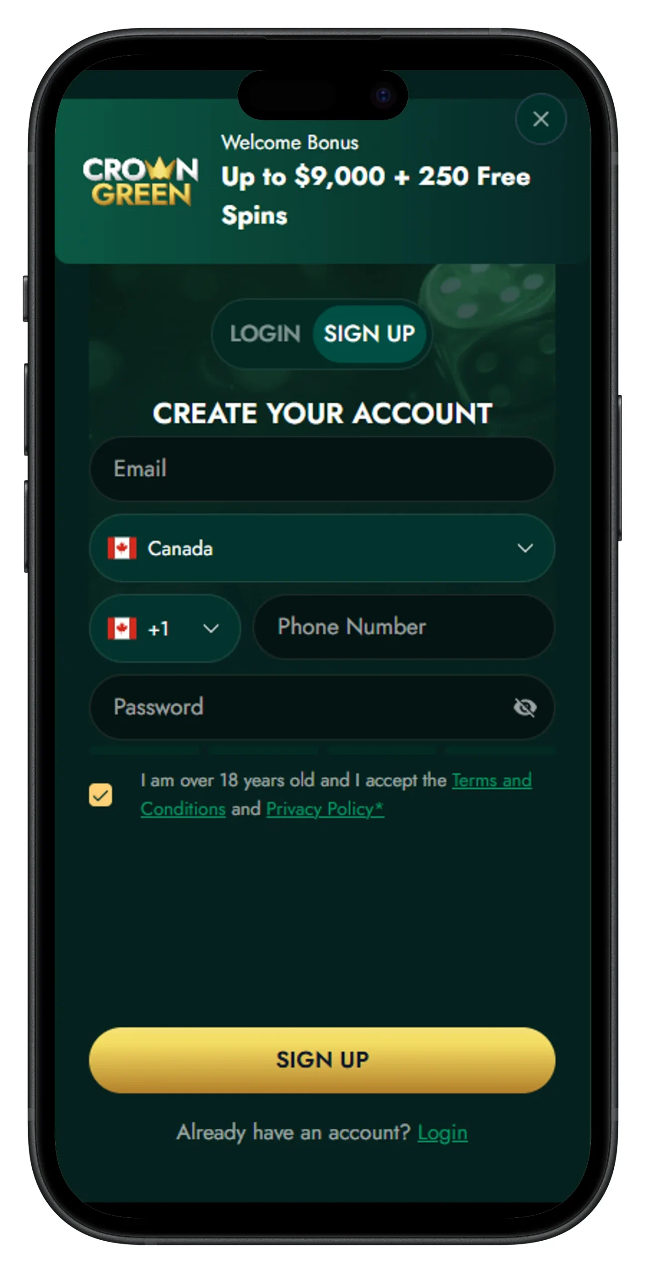 Crown Green Casino Registration Process from a Mobile Device