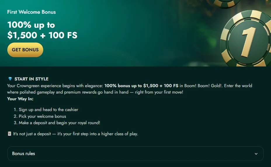 How to Get Bonus in Crown Green Casino?